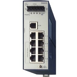 RSB20-0800T1T1SAABHH,8 ports in total; 1. uplink: 10/100BASE-TX, RJ45; 2. uplink: 10/100BASE-TX, RJ45; 6 x standard 10/100 BASE TX, RJ45 ,HIRCHMANN