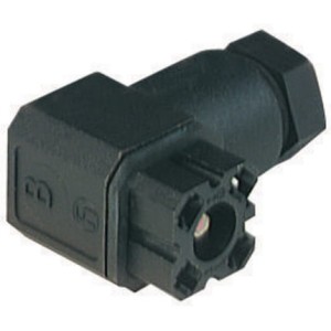 G 20 W 3 F Black, Field Attachable, female, angled, pins: 2+PE, Central Screw, 230 V AC/DC, 6A, solder, Hirschmann