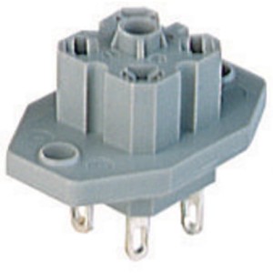 G 30 E 3 F, Receptacle, male, Front mount with flange, pins: 3+PE, 230 V AC/DC, 10A, crimp, Hirschmann