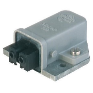 STAKAP 200, Rectangular Receptacle Power Connector (ST Series): Female, panel mount with coding slot, 2-pin+PE, grey housing, 230 V AC/DC, 16 A AC/6 A DC, Hirschmann