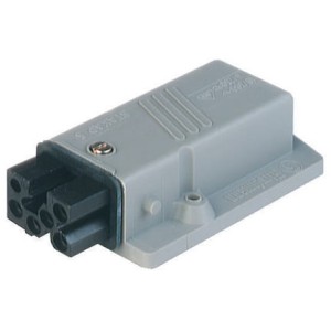 STAKAP 5, Rectangular Receptacle Power Connector (ST Series): Female, panel mount, 5-pin+PE, grey housing, 400 V AC / 230 V DC, 10 A AC/6 A DC, Hirschmann