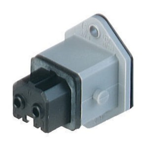 STAKEI 2, Rectangular Receptacle Power Connector (ST Series): Female, front mount with flange, 2-pin+PE, grey housing, 230 V AC/DC, 16 A AC/6 A DC, Hirschmann