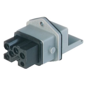 STAKEI 5, Rectangular Receptacle Power Connector (ST Series): Female, front mount with flange, 5-pin+PE, grey housing, 400 V AC / 230 V DC, 10 A AC/6 A DC, Hirschmann