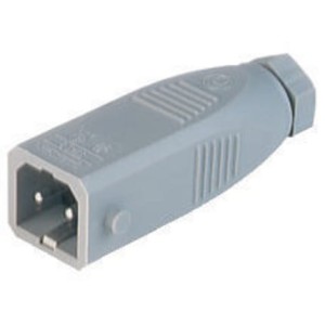 STAS 2, Rectangular Field Attachable Power Connector (ST Series): Male, straight, 2-pin+PE, grey housing, 230 V AC/DC, 16 A AC/6 A DC, Hirschmann
