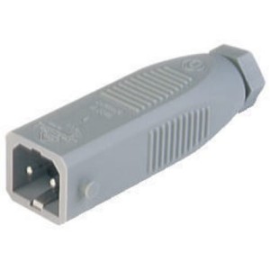 STAS 20 V0, Rectangular Field Attachable Power Connector (ST Series): Male, straight with strain relief , 2-pin+PE, grey housing, 230 V AC/DC, 16 A AC/6 A DC, Hirschmann