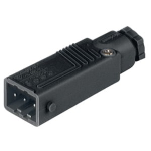 STAS 3 N V0 black, Rectangular Field Attachable Power Connector (ST Series): Male, straight with strain relief , 3-pin+PE, black housing, 400 V AC/230 V DC, 16 A AC/10 A DC, Hirschmann