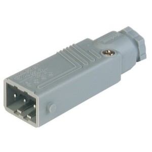 STAS 3 N V0 grey, Rectangular Field Attachable Power Connector (ST Series): Male, straight with strain relief , 3-pin+PE, grey housing, 400 V AC/230 V DC, 16 A AC/10 A DC, Hirschmann
