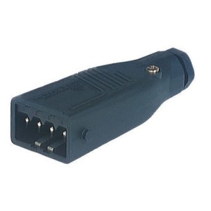 STAS 4 N black, Rectangular Field Attachable Power Connector (ST Series): Male, straight with strain relief , 4-pin+PE, black housing, 400 V AC/230 V DC, 10 A, Hirschmann