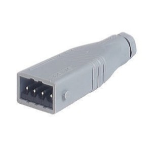 STAS 4 N grey, Rectangular Field Attachable Power Connector (ST Series): Male, straight with strain relief , 4-pin+PE, grey housing, 400 V AC/230 V DC, 10 A, Hirschmann