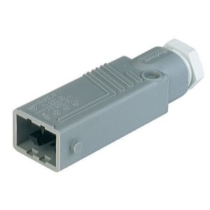 STAS 5 V0, Rectangular Field Attachable Power Connector (ST Series): Male, straight with strain relief , 5-pin+PE, grey housing, 400 V AC/230 V DC, 10 A AC/6 A DC, Hirschmann