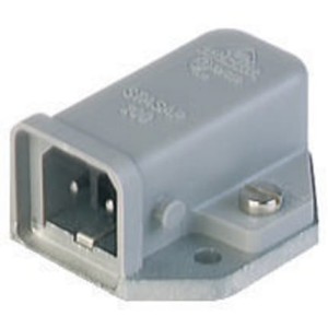 STASAP 200, Rectangular Receptacle Power Connector (ST Series): Male, panel mount with coding slot, 2-pin+PE, grey housing, 230 V AC/DC, 16 A AC/6 A DC, Hirschmann