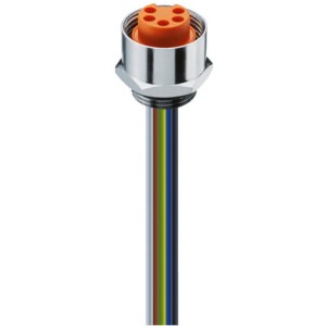 RKF 50/11-04, 7/8" Power Receptacle Connector: Female, front mount, 5-pin(4+PE), silver housing, 230 V AC/DC, 9 A, 0.50 mm², Lumberg Automation