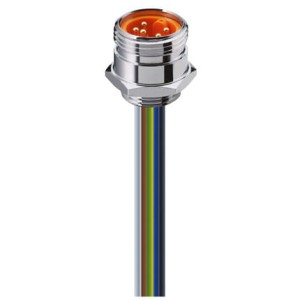 RSF 50/13,5-04, 7/8" Power Receptacle Connector: Male, front mount, 5-pin(4+PE), silver housing, 230 V AC/DC, 9 A, 0.50 mm², Lumberg Automation
