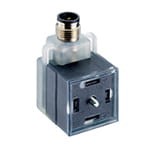 VAD 1A-1-3-M8-3, DIN Valve adaptor according to DIN EN 175301-803, form A, with LED function indicator, varistor voltage protection, connected protective earth, with M8 male receptacle connector., Hirschmann