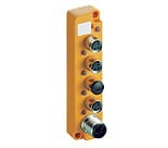 SBS 4/LED 3, miniaturowy koncentrator z LED (pnp) wskaźniki operacyjne i funkcyjne, top-entry, 4-ports, gniazda M8, 3 polowy, 1 sygnał na gniazdo, połączenie M12 na kabel kontrolny, Lumberg Automation