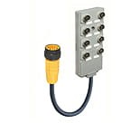 ASBV 8 4-3-242-RS190M, M12 koncentrator z dwoma cewkami, 8-portów, górne porty, gniazda M12, 3-polowy, 2 sygnały na gniazdo, z kablem sterowniczym szybkozłącze Mini - kabel sterujący jest odpowiedni do zastosowań z c-trackiem, Lumberg Automation