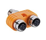 FASBS 2 M12-5S, M12 Micro splitter/T-connector, with one M12 male and two M12 female connectors, 5-poles. Inlcudes mounting hole for ease of installation., Lumberg Automation