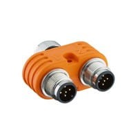 0906 UTP 104, T-connector incl. mounting hole, M12 female with two M12 male connectors, 5 poles, especially suitable to connect decentral 24 V power supply (Power module) with (LioN-Link-) I/O modules, Lumberg Automation