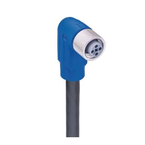 RKWT 4T-723/15 M,M12 Power Single-Ended Cordset: Female, angled, 4-pin, T-coded, blue body, 50 V AC/60 V DC, 16 A; PUR black cable, 1.50 mm², Lumberg Automation