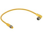 RST 5-RKWT 5-644/1 M, M12 Micro actuator/sensor cordset, double-ended, 5-poles, male straight to female right angle connector with self-locking thread and yellow PUR 22 gauge molded cable, IEC color code.", Lumberg Automation