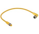 RST 5-RKWT 5-794/5 M, M12 kabel konfekcjonowany aktuator/sensor, obustronnie zakończony, 5-polowy, męskie proste żeńskie złącze kątowe z samoblokującym gwintem i żółty formowany kabel TPE/PLTC 18G, kod kolorowy IEC, Lumberg Automation