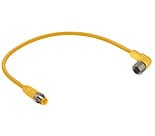 RST 5-RKWT 5-794/15 M, M12 kabel konfekcjonowany aktuator/sensor, obustronnie zakończony, 5-polowy, męskie proste żeńskie złącze kątowe z samoblokującym gwintem i żółty formowany kabel TPE/PLTC 18G, kod kolorowy IEC, Lumberg Automation