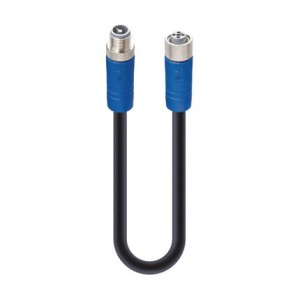 RSTS 4T-RKTS 4T-722/0,3 M,M12 Power Double-Ended Cordset: Male straight to female straight, 4-pin, T-coded, shielded, blue body, 50 V AC/60 V DC, 16 A; PUR black cable, 1.50 mm², Lumberg Automation