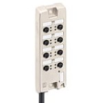 ASBV-R 8 5-242/10 M, M12 Micro ASBV-R wired actuator/sensor distributor, 8 x M12 ports, 5-poles, two signals per socket, ground connection, with integrated control cable, PUR jacket, halogen-free, black.", Lumberg Automation