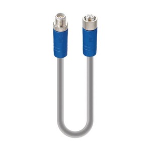 RSTS 5L-RKTS 5L-956/0,3 M,M12 Power Double-Ended Cordset: Male straight to female straight, 5-pin(4+FE), L-coded, shielded, blue body, 50 V AC/60 V DC, 16 A; PUR grey cable, 1.50 mm², Lumberg Automation