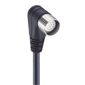 RKWUE 19-242/15 M, M23 kabel zasilający jednostronnie zakończony: żeńskie, kątowe, 19-pin(18+PE), czarna obudowa, 120 V AC/DC, 16x8 A + 2x10 A ; czarny kabel PUR, 16x0.5 mm² + 3x1.0 mm², Lumberg Automation