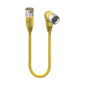 RSUF 19-RKWU 19-S4740/10 M, M23 kabel zasilający dwustronnie zakończony: męski proste do żeńskie kątowe, 19-pin, żółta obudowa, 120 V AC/DC, 16x8 A + 3x10 A; żółty kabel TPE, 16x0.5 mm² + 3x1.0 mm², Lumberg Automation