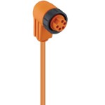 RKW 50-04/5 M, 7/8" Power Single-Ended Cordset: Female, angled, 5-pin(4+PE), orange body, 230 V AC/DC, 9 A; PVC orange cable, 0.50 mm², Lumberg Automation