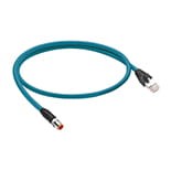 0985 656 103/3 M, EtherMATE - Industrial Ethernet double-ended cord set, high-flex, male, M12 to RJ45 straight, 4-pair, 24 AWG, PVC cable, stranded/shielded with teal jacket and orange inserts., Lumberg Automation