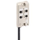 ASBV-R 4/LED 5-256/5 M, M12 Micro ASBV-R wired actuator/sensor distributor, 4 x M12 ports, 5-poles, with LED display, two signals per socket, ground connection, with integrated control cable, PUR jacket, halogen-free, black.", Lumberg Automation