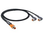 ASB 2-RKWT 4-3-224/5 M, M12 kabel konfekcjonwany-rozdzielacz, obustronnie zakończony, M12 Duo złącze męskie i dwa M12 żeńskie złącze kątowe z samoblokującym połączemiem gwintowanym, czarny formowany kabel PUR bezhalogenowy, Lumberg Automation