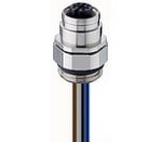 RKFPM 4/0,5 M, M12 Micro Receptacle connector, 4-pole combined FIXCON/M12 female connector for front mounting, adjustable, assembled stranded wire, solder contacts potted with epoxy, chassis side thread M16 x 1.5., Lumberg Automation