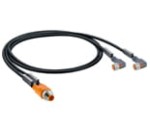 ASB 2-RKMWV/LED A 3-224/15 M, M12 kabel konfekcjonwany-rozdzielacz, obustronnie zakończony, M12 Duo złącze męskiei dwa złącza żeńskie M8 kątowe z diodą LED , samoblokujące połączenie gwintowane,  formowany kabel PUR bezhalogenowy, Lumberg Automation
