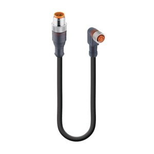 RST 4-RKMWV 4-225/0,6 M, Sensor/Actuator Double-Ended Cordset: Male straight A-coded translucent M12 Standard connector to female angled A-coded translucent M8 Standard connector, 4-pin, 30 V AC/DC, 4 A; PUR black cable, 0.34 mm², Lumberg Autmation