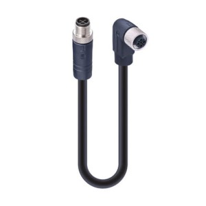 RST 4S-RKWT 4S-733/5 M SW,M12 Power Double-Ended Cordset: Male straight to female angled, 4-pin(3+PE), S-coded, black body, 600 V AC/DC, 16 A; PVC black cable, 1.50 mm², Lumberg Automation