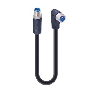 RST 5K-RKWT 5K-736/10 M SW,M12 Power Double-Ended Cordset: Male straight to female angled, 5-pin(4+PE), K-coded, black body, 600 V AC/DC, 10 A; PVC black cable, 0.75 mm², Lumberg Automation