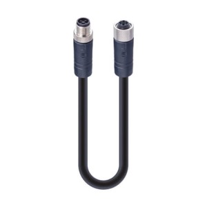RSTS 4S-RKTS 4S-700/5 M SW,M12 Power Double-Ended Cordset: Male straight to female straight, 4-pin(3+PE), S-coded, shielded, black body, 600 V AC/DC, 16 A; PUR black cable, 1.50 mm², Lumberg Automation