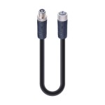 RSTS 4T-RKTS 4T-722/0,3 M SW,M12 Power Double-Ended Cordset: Male straight to female straight, 4-pin, T-coded, shielded, black body, 50 V AC/60 V DC, 16 A; PUR black cable, 1.50 mm², Lumberg Automation