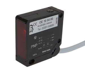OE160400, Optical sensor,receiver 12,4x35x35,red light, 10-30V DC,100mA,Sn:6m,2mcable, IPF ELECTRONIC
