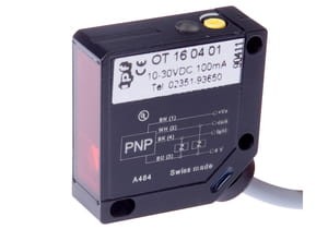 OT160401, Optical sensor,taplug er 12,4x35x35,red light,HGA, 10-30V DC,100mA,Sn:300/5m cable, IPF ELECTRONIC