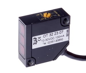 OT322307, Optic sensor, housing 13x32x32, red light, HGA, 10-30VDC, 100mA, Sn200, 2mcable, 3strahl, IPF ELECTRONIC