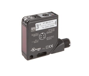 PT98C911, Czujnik laserowy,dyfuzyjny 15x50x41,4/Kl.1, 10-30VDC,100mA,pnp,no/nc,Sn:600,M12wtyczka 4p, IPF ELECTRONIC