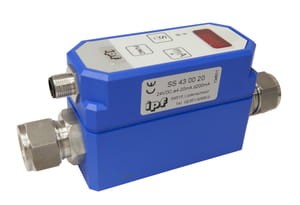 SS430020, Czujnik przepływu, włączany w linię 100x43x72, LED, 24VDC, d200mA, a4-20mA/1-10l/min, M12St4p, IPF ELECTRONIC