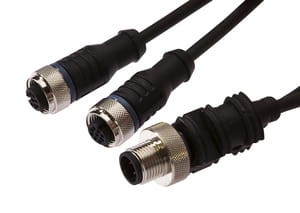 VK030E24, cfromle socket, connection cfromle 0,3m/0,34mm², 2xM12socket straight,M12Stckr straight,PUR, IPF ELECTRONIC