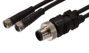 VK030E84, cfromle socket, connection cfromle 0,3m/0,34mm², 2xM8socket straight,1xM12Stckr straight,PUR, IPF ELECTRONIC