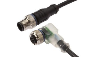 VK030F23, cfromle socket, connection cfromle 0,3m/4x0,34mm², M12socket angulated,M12plug straight,PUR,LED, IPF ELECTRONIC